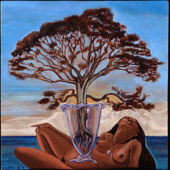 Tree of Life: Acrylic on found wood board, 35cm x 35cm. Copyright Walderedo de Oliveira